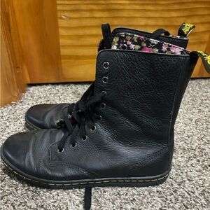 Dr. Martens Black Leather Floral Lined Boots